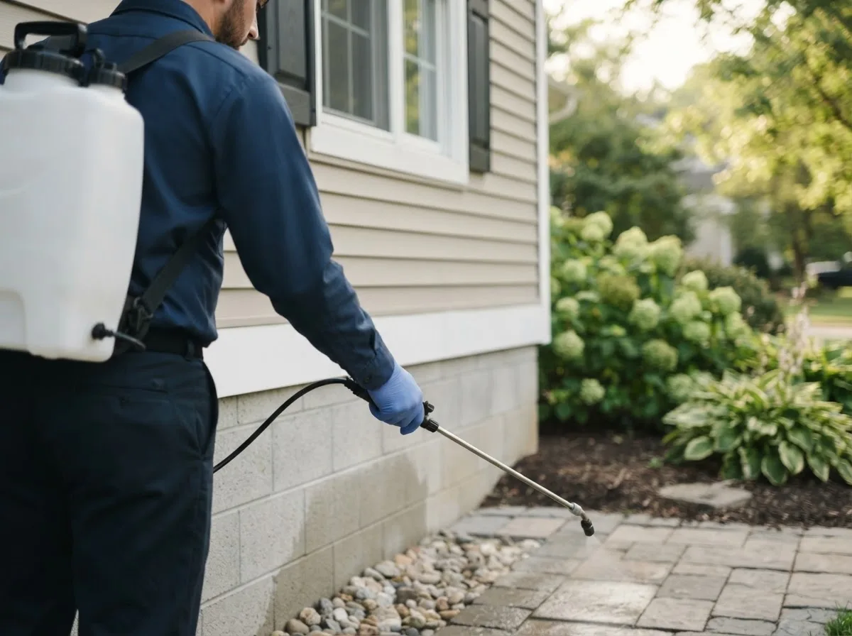 Pest control technician inspecting a home in Berlin, ND